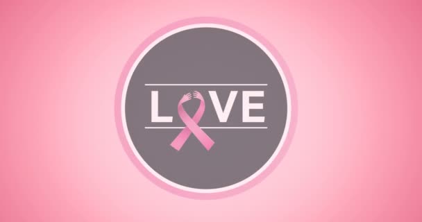 Animation Pink Ribbon Logo Love Text Appearing Pink Background Breast — Stock Video