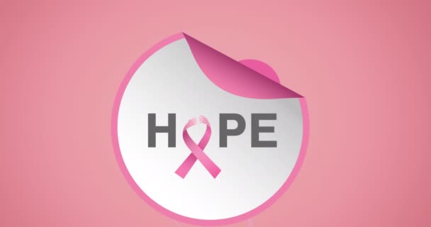 Анимация Летающих Розовых Воздушных Шаров Над Логотипом Розовой Ленты Текстом — стоковое видео