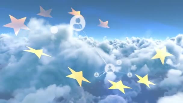 Animation Networks Connections Icons European Union Flag Clouds Sky — Stock videók