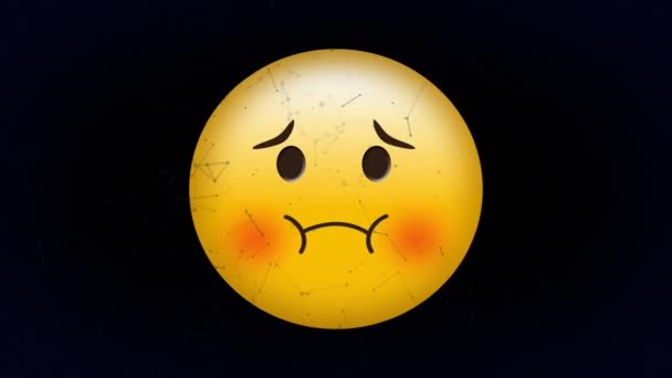 Animacja Chorej Ikony Emoji Przez Sieć Połączeń Czarnym Tle Globalne — Wideo stockowe