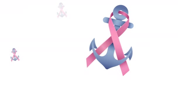 Animation Multiple Pink Ribbon Anchor Logo Appearing White Background Breast — Stock Video