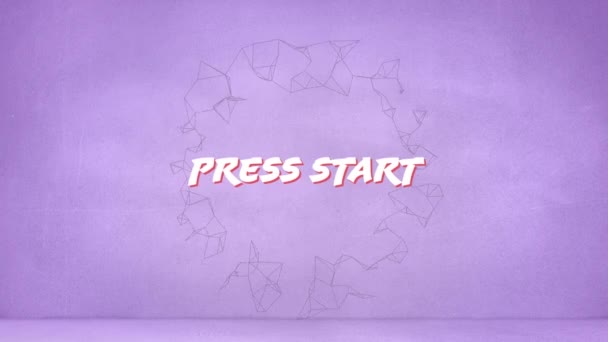 紫色の背景にプレス開始テキストのアニメーション ビデオゲーム エンターテイメントとデジタルインターフェースの概念デジタル生成されたビデオ — ストック動画