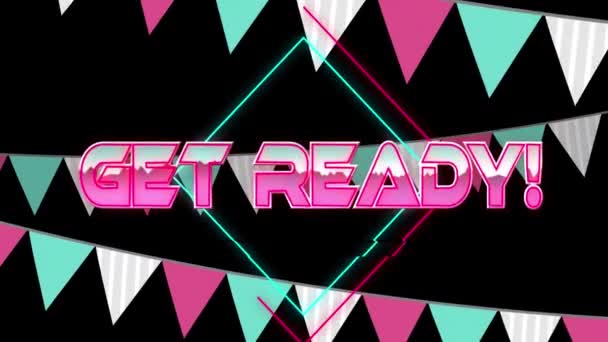 Animation Get Ready Text Pink Metallic Letters Bunting Video Game — Video