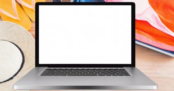 Κινούμενο Σχέδιο Του Ροζ Λογότυπου Της Σφαίρας Στην Οθόνη Laptop — Αρχείο Βίντεο