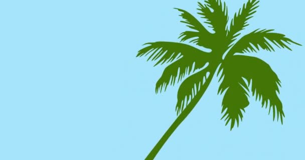 Animation Green Palm Tree Copy Space Blue Background Nature Tropical — Stock Video