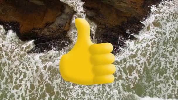Цифрова Композиція Великих Пальців Вгору Значок Проти Повітряного Вигляду Хвиль — стокове відео