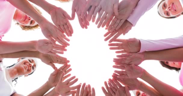 Разнообразная Группа Улыбающихся Женщин Касающихся Рук Солнце Концепция Кампании Повышению — стоковое видео