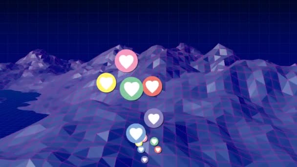 Animação Digital Múltiplos Ícones Coração Coloridos Sobre Estruturas Girando Fundo — Vídeo de Stock