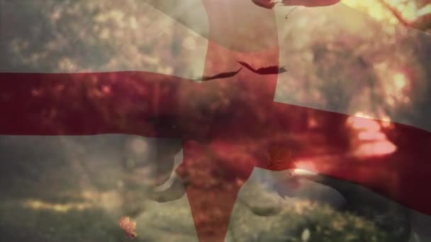 Анімація Прапора Англії Падіння Листя Патріотизм Святкування Традиції Концепція Природи — стокове відео