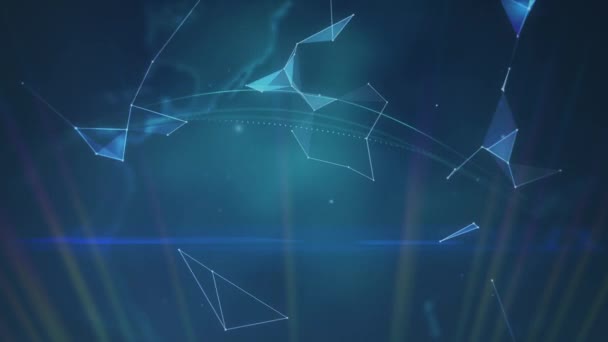 Digitale Animation Von Lichtspuren Über Sich Drehende Weltkugel Auf Blauem — Stockvideo