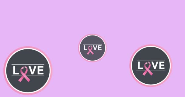Animação Logotipo Fita Rosa Múltipla Texto Amor Aparecendo Fundo Branco — Vídeo de Stock