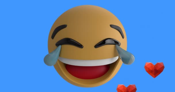 Γελούν Emoji Πρόσωπο Πάνω Από Πολλαπλές Κόκκινες Εικόνες Καρδιά Επιπλέουν — Αρχείο Βίντεο