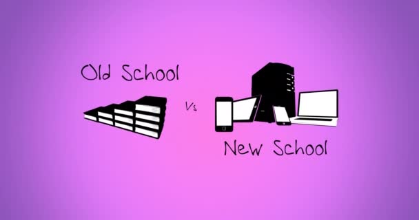 Animation Texte Old School New School Icônes Numériques Sur Fond — Video