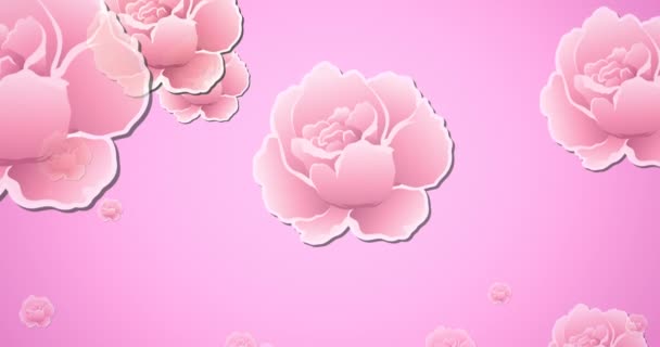 Animation Rosa Flygande Blommor Rosa Bakgrund Bröstcancer Positiv Medvetenhet Kampanj — Stockvideo