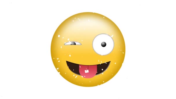 Animatie Van Gelukkige Emoji Icoon Vallende Confetti Witte Achtergrond Mondiaal — Stockvideo