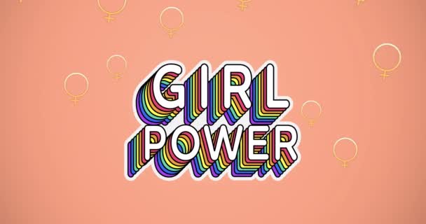 Animatie Van Meisje Power Text Vrouwelijk Symbool Girl Power Positieve — Stockvideo