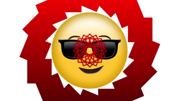 Animação Óculos Sol Ícone Emoji Sobre Formas Vermelhas Movimento Fundo — Vídeo de Stock