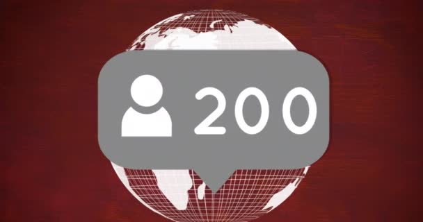 Profil Növekvő Számú Szürke Beszéd Buborék Felett Forgó Földgömb Vörös — Stock videók