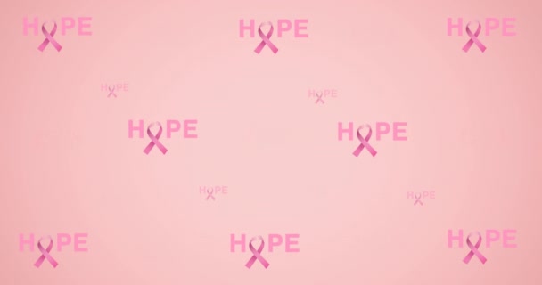 Animering Flera Rosa Band Logotyp Och Bröstcancer Text Glöder Rosa — Stockvideo