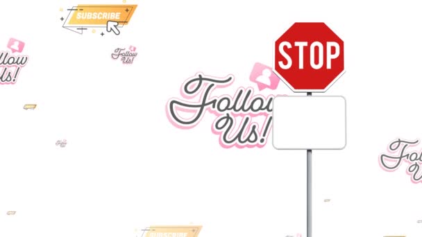 Stop Signboard Post Copy Space Social Media Icons White Background — Stock Video