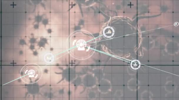 Beyaz Zemin Üzerinde Covid Hücreler Üzerinden Bağlantı Ağının Animasyonu Küresel — Stok video
