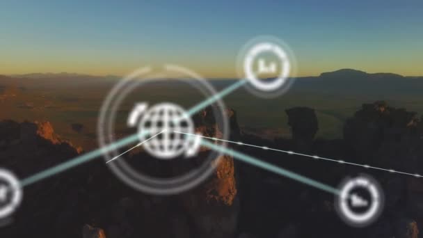 Animation Réseau Connexions Avec Des Icônes Sur Paysage Entreprise Mondiale — Video