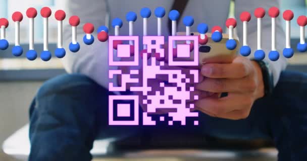 Neon Code Scanner Und Dna Struktur Die Sich Mit Dem — Stockvideo