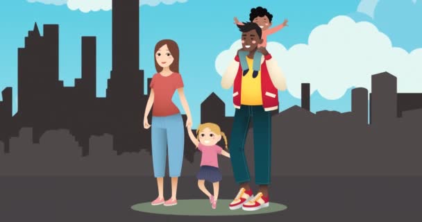 蓝色背景下的家庭动画 快乐的家庭 爱和支持的概念数码生成视频 — 图库视频影像