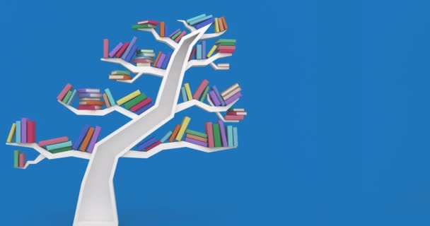 Animation Bibliothèques Forme Tête Humaine Arbre Sur Fond Bleu Concept — Video