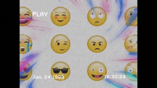 Mor Mavi Işıkların Üzerinde Emoji Simgelerinin Canlandırılması Küresel Sosyal Medya — Stok video