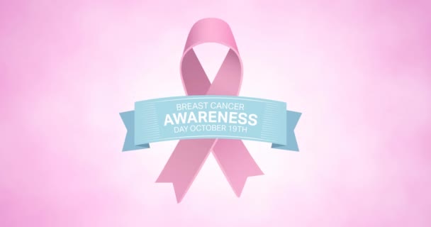 Κινούμενα Σχέδια Του Ροζ Λογότυπο Κορδέλα Και Κείμενο Του Καρκίνου — Αρχείο Βίντεο