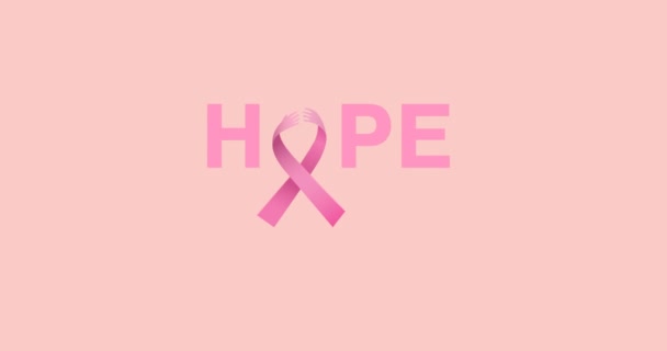 Animation Multiple Pink Ribbon Logo Hope Text Appearing Pink Background — Stock Video