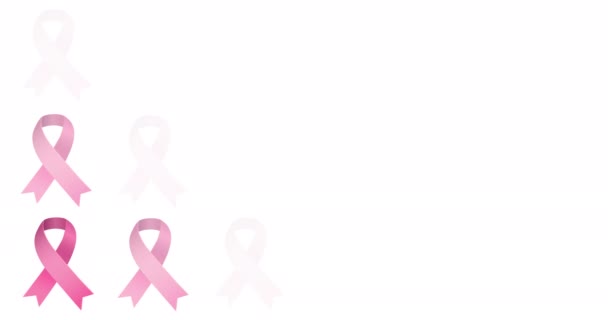 Animation Multiple Pink Ribbon Logo Appearing White Background Breast Cancer — Stock Video