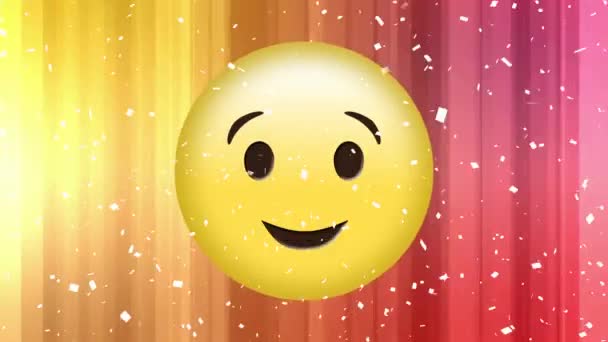 Animation Icône Emoji Heureux Sur Les Confettis Tombant Concept Mondial — Video