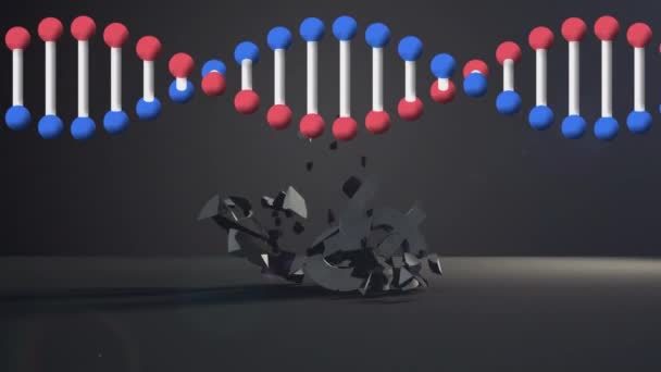 Struktura Dna Wirująca Nad Symbolem Dolara Spada Łamie Się Szarym — Wideo stockowe