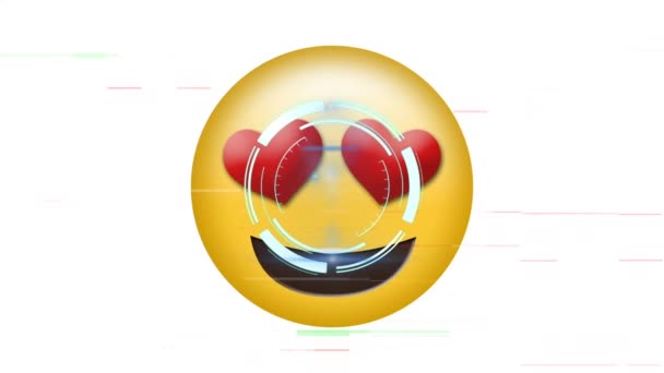 Digitális Animáció Kerek Szkenner Szív Szeme Felett Arc Emoji Fehér — Stock videók