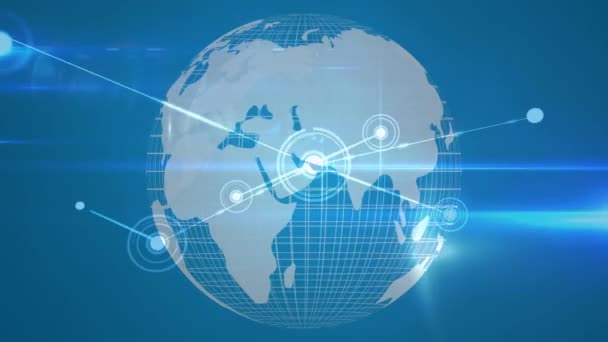 数字动画的联系网络与旋转的地球蓝色背景 全球联网和技术概念 — 图库视频影像