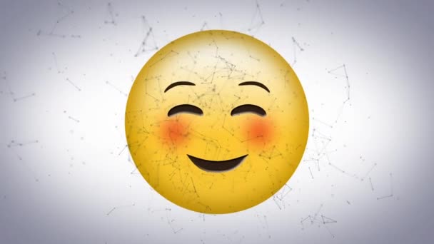 Анімація Значка Щасливих Емодзі Над Мережами Єднань Білому Тлі Глобальні — стокове відео
