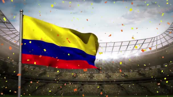 Animace Konfety Padající Přes Kolumbijskou Vlajku Stadionu Sport Oslavy Koncept — Stock video