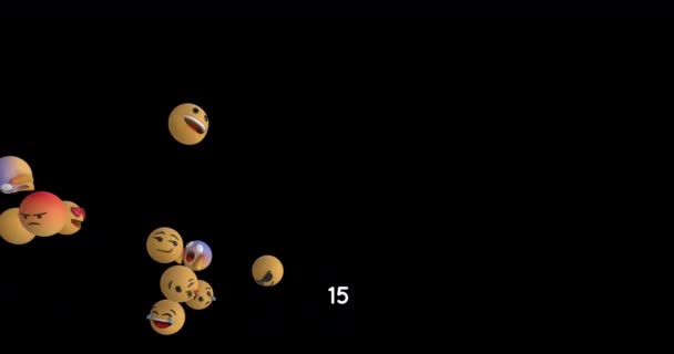 Increasing Numbers Red Banner Multiple Face Emojis Floating Black Background — Stock Video