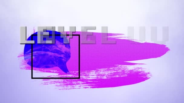 ピンクの上に カラフルな絵具の上に白いピクセルテキストレベルのアニメーション ビデオゲーム エンターテイメントとデジタルインターフェースの概念デジタル生成されたビデオ — ストック動画