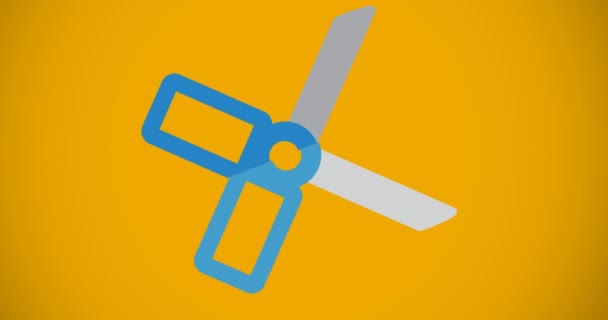 Animation Scissors Digital Icon Orange Background School Education Study Concept — Stock Video