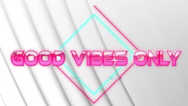 Animation Good Vibes Only Text Pink Metallic Letters Neon Lines — Stock Video