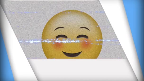 Digital Animation Static Effect Blushing Face Emoji White Blue Background — Stock Video