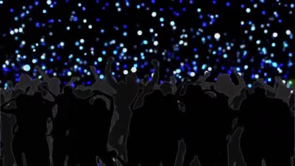 Animatie Van Mensen Silhouetten Dansen Met Gloeiende Lichtvlekken Feest Muziek — Stockvideo