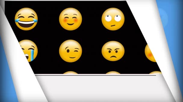 Animation Verschiedener Emojis Über Bewegte Linien Auf Weißem Hintergrund Globales — Stockvideo