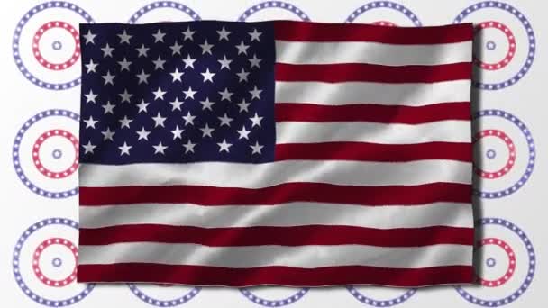 Animation American Flag Billowing Turning Red White Blue Rings White — Stock Video