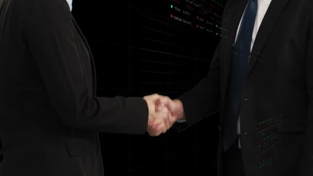 Animation Data Processing Businessmen Shaking Hands Global Business Success Connections — Stock videók