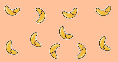 Turuncu arka planda birden fazla muzun bileşimi. yaz, meyve ve renk kavramı dijital olarak oluşturulmuş görüntü.