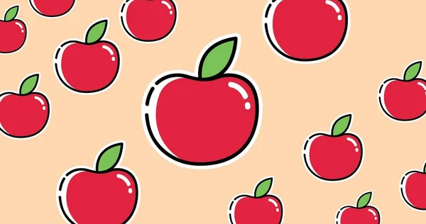 Zusammensetzung Von Reihen Roter Äpfel Auf Orangefarbenem Hintergrund Sommer Obst — Stockfoto